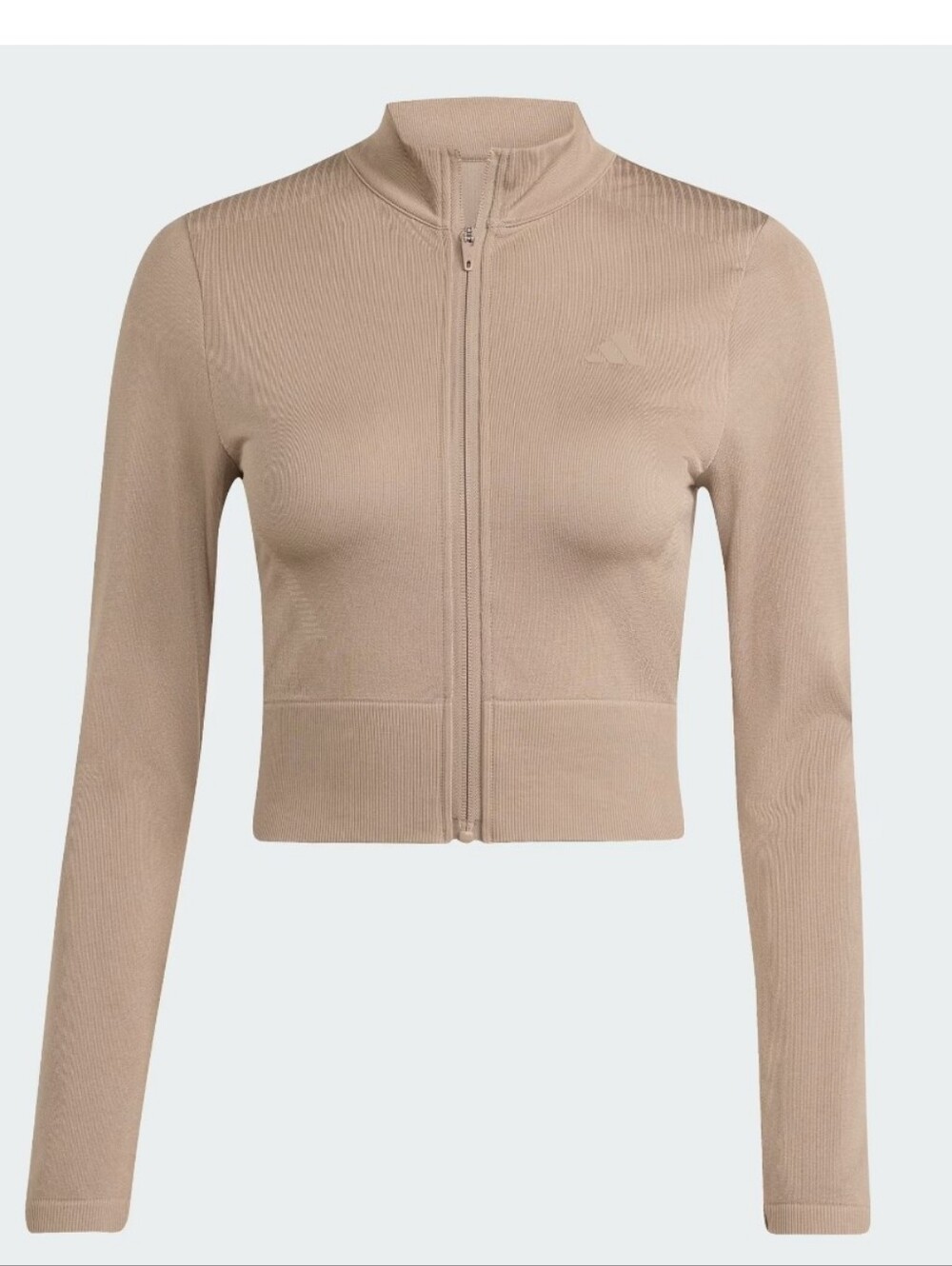 NWT ADIDAS FULL ZIP KNIT JACKET Cropped Zip-Up Long Sleeve  in Beige